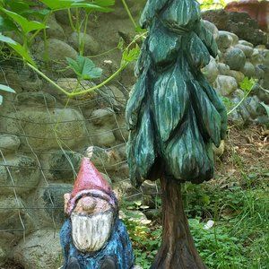 New! Chainsaw Carved Gnome Under Tree